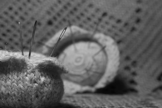 Handmade knitting wool texture background closeup needlework. healthy food concept