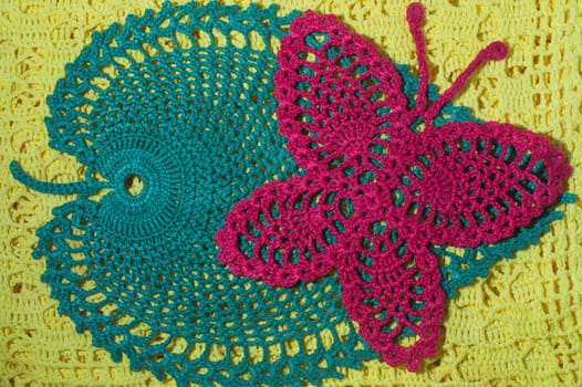 Handmade knitting wool texture background closeup needlework