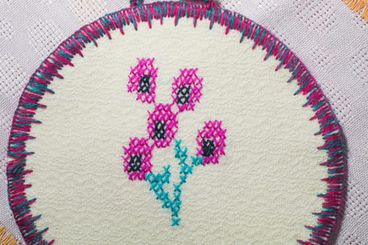Handmade knitting wool texture background closeup needlework