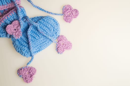Handmade knitting wool texture background closeup needlework