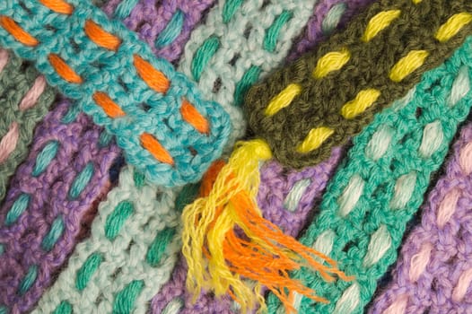 Handmade knitting wool texture background closeup needlework