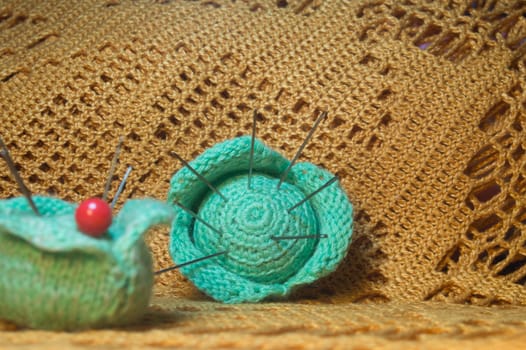 Handmade knitting wool texture background closeup needlework. healthy food concept