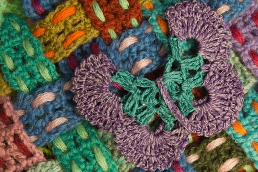Handmade knitting wool texture background closeup needlework