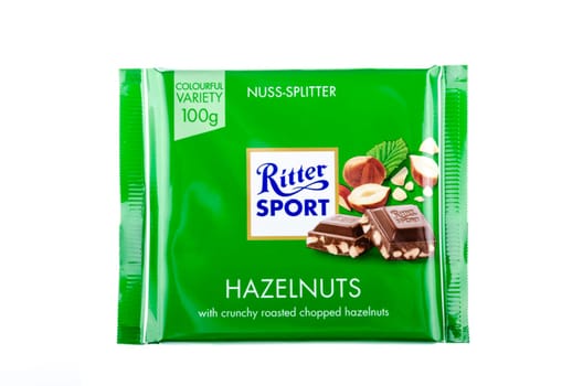 Ritter Sport chocolate bar isolated on white background.