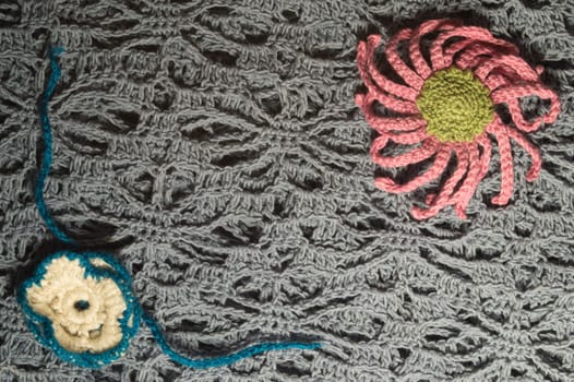 Handmade knitting wool texture background closeup needlework