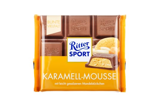 Ritter Sport chocolate bar isolated on white background.