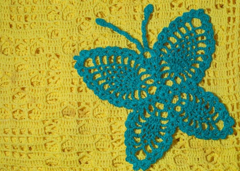 Handmade knitting wool texture background closeup needlework