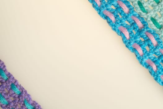 Handmade knitting wool texture background closeup needlework