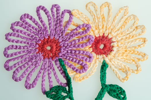 Handmade knitting wool texture background closeup needlework