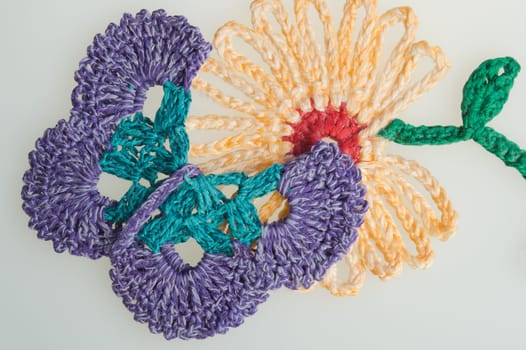 Handmade knitting wool texture background closeup needlework