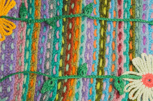 Handmade knitting wool texture background closeup needlework