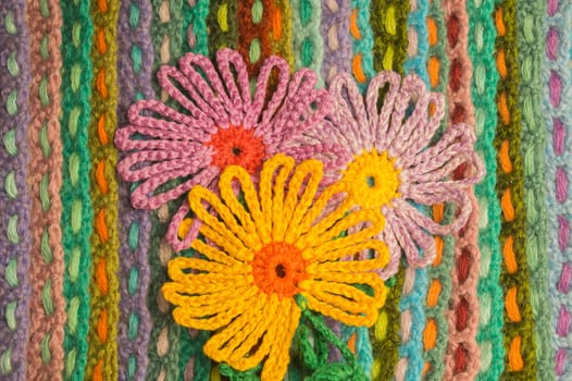 Handmade knitting wool texture background closeup needlework