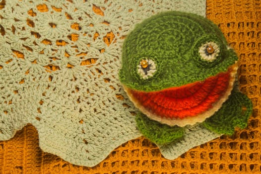 Handmade knitting wool texture background closeup needlework