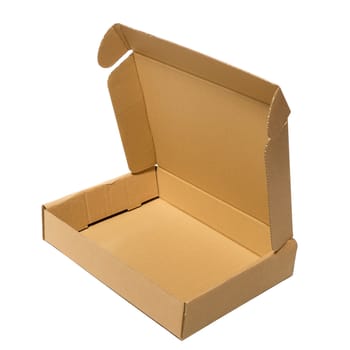 empty opened cardboard box on white background