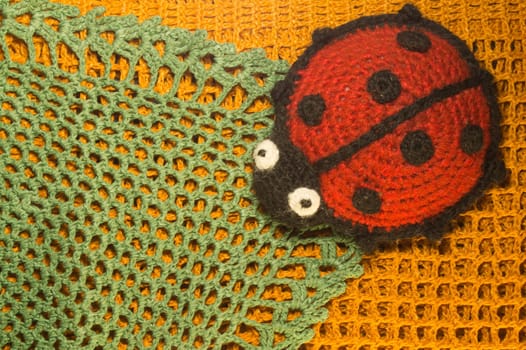 Handmade knitting wool texture background closeup needlework
