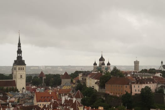 Cityscape with old castle towers of Tallinn Estonia