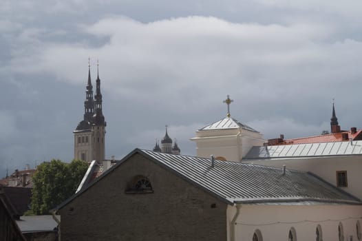 Cityscape with old castle towes of Tallinn Estonia