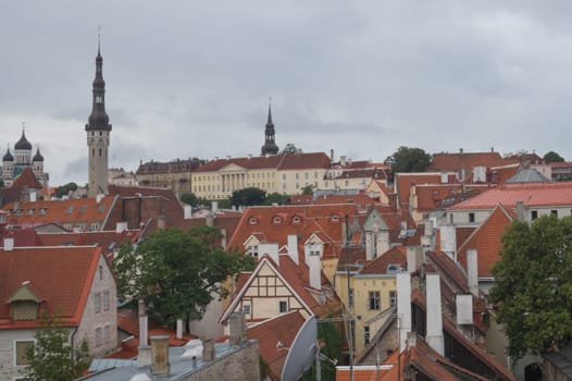 Cityscape with old castle towes of Tallinn Estonia