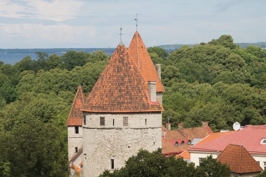 Cityscape with old castle towes of Tallinn Estonia