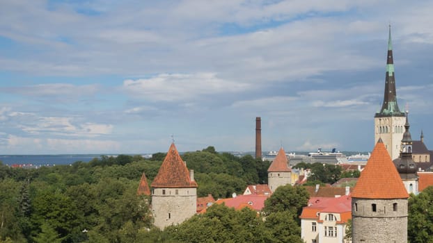 Cityscape with old castle towes of Tallinn Estonia
