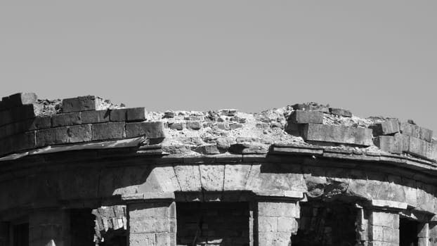 Ruined abandoned building black and white