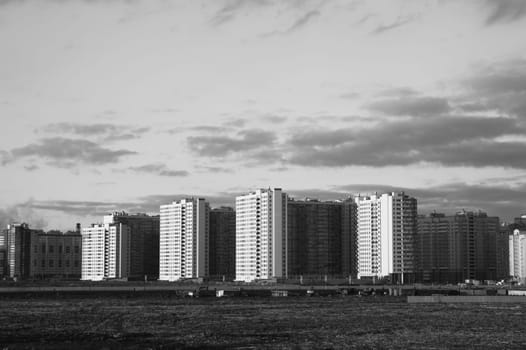 Cityscape with buildings black and white
