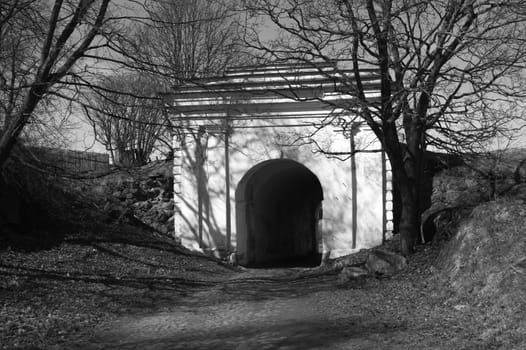 Arch of building black and white
