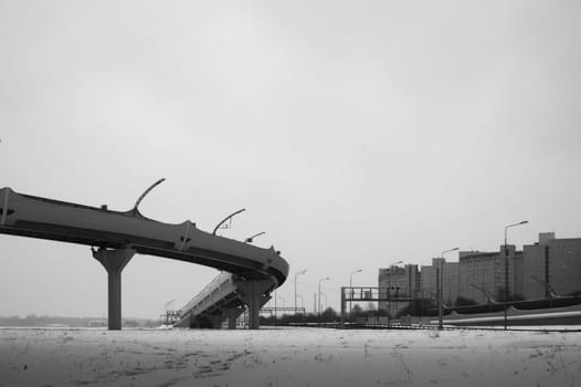 Architecture lines under the bridge. Speedway black and white