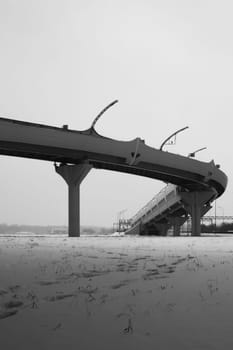 Architecture lines under the bridge. Speedway black and white
