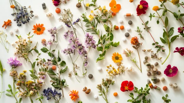 Supplements and vitamins with medicinal herbs. Selective focus. Generative AI, medical