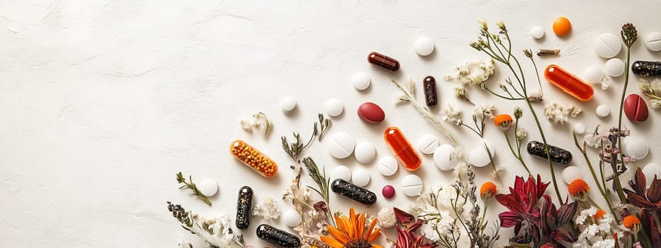 Supplements and vitamins with medicinal herbs. Selective focus. Generative AI, medical