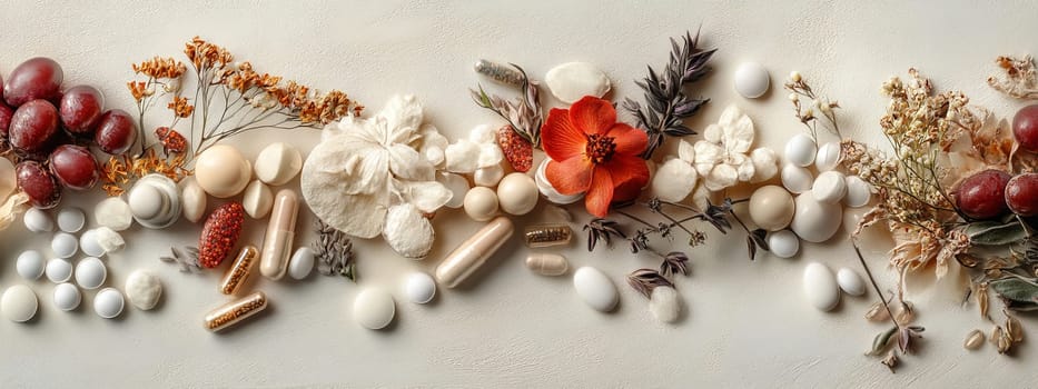 Supplements and vitamins with medicinal herbs. Selective focus. Generative AI, medical