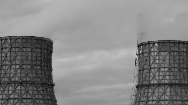 Thermal power plant with smoking chimney. Industrial background