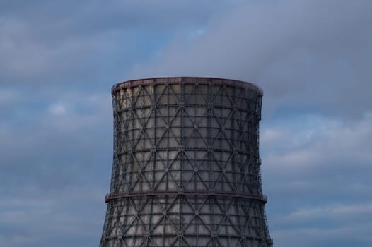 Thermal power plant with smoking chimney. Industrial background