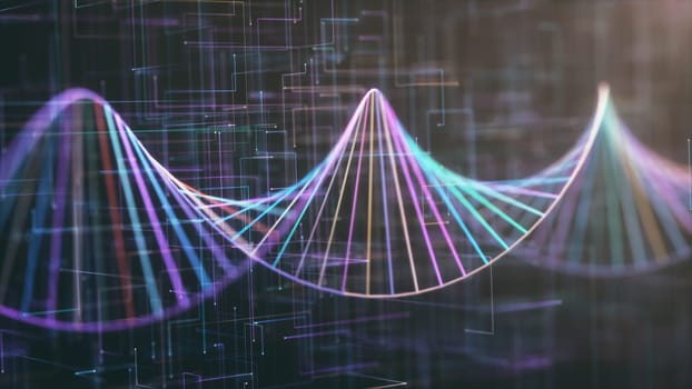 Image of genetic codes DNA. Concept image for use as background. Colored 3D illustration.
