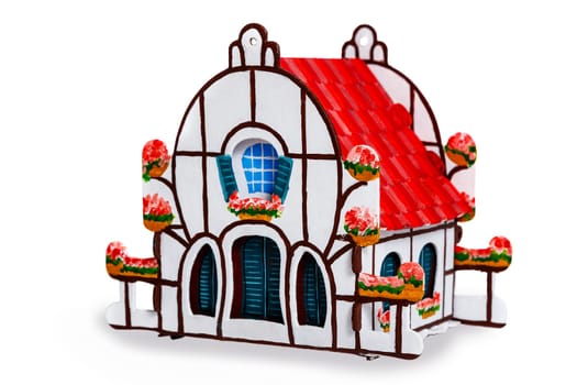 Cardboard toy house isolated on white background