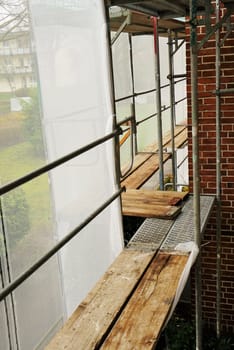 Scaffolding on a house wall