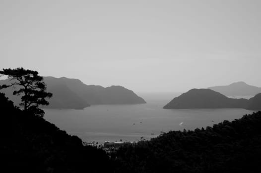 Landscape with the mountains and the sea