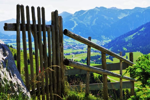 Wooden fence in the Alps