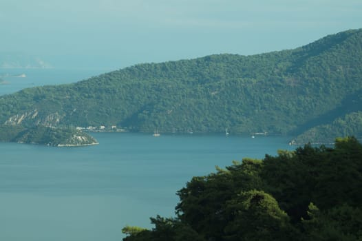 Landscape with the mountains and the sea
