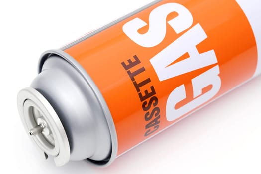 Portable tourist gas cylinder for a burner on white background