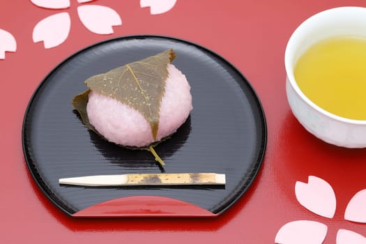 Japanese confectionery, cherry blossom rice cake Sakura Mochi