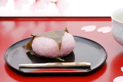 Japanese confectionery, cherry blossom rice cake Sakura Mochi