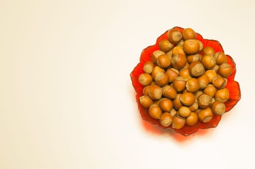 Hazelnuts in a bowl isolated on white. background with copy space