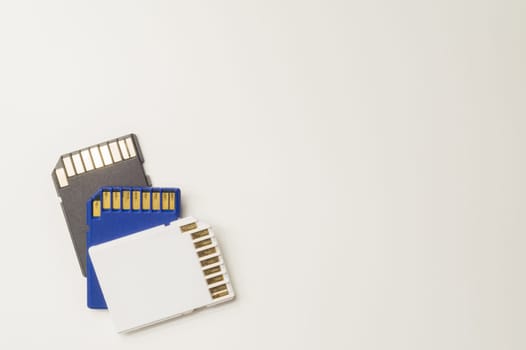 Memory cards isolated on white background. Sd card and copy space