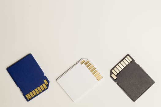 Memory cards isolated on white background. Sd card and copy space