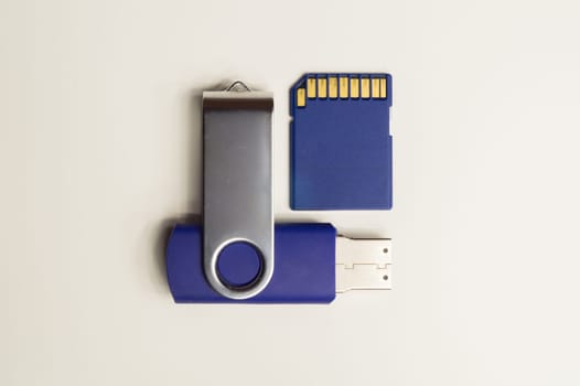 Memory card and memory stick isolated on white background. usb flash drive. sd card macro. copy space