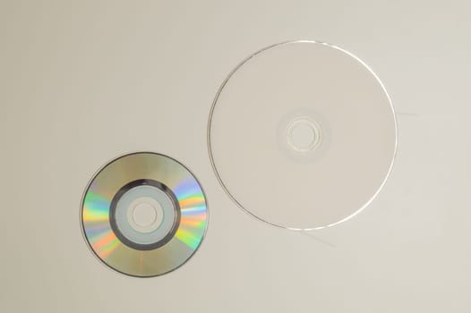 Compact discs on a white background. copy space
