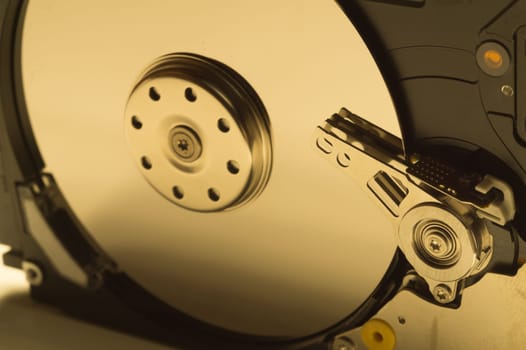 Hdd. open hard disk drive. The concept of data storage. data array. hard drive from the computer. hdd with mirror effect