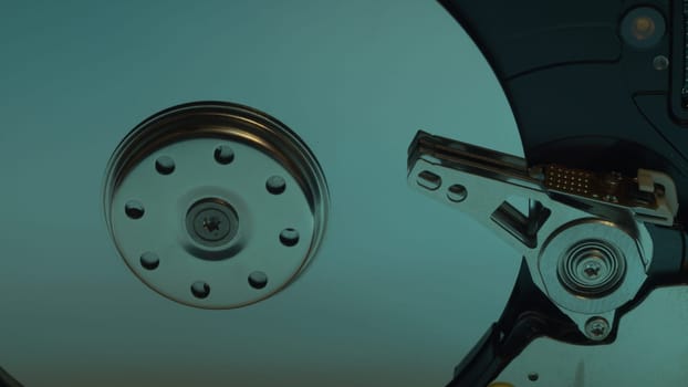 Hdd. open hard disk drive. The concept of data storage. data array. hard drive from the computer. hdd with mirror effect